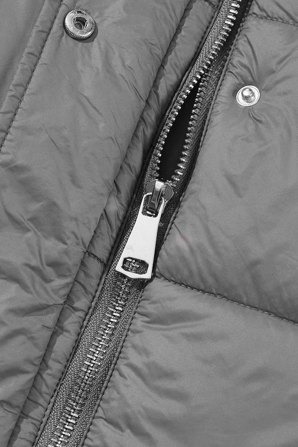 Black Hooded Long Quilted Vest PLUS Coat by Threaded Pear