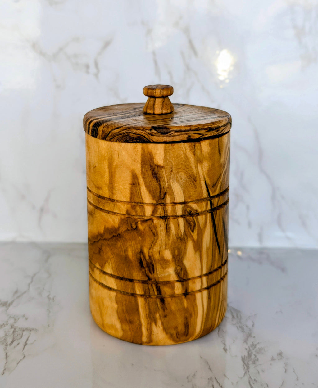 Olive Wood Spice Jar Salt Keeper W/Lid