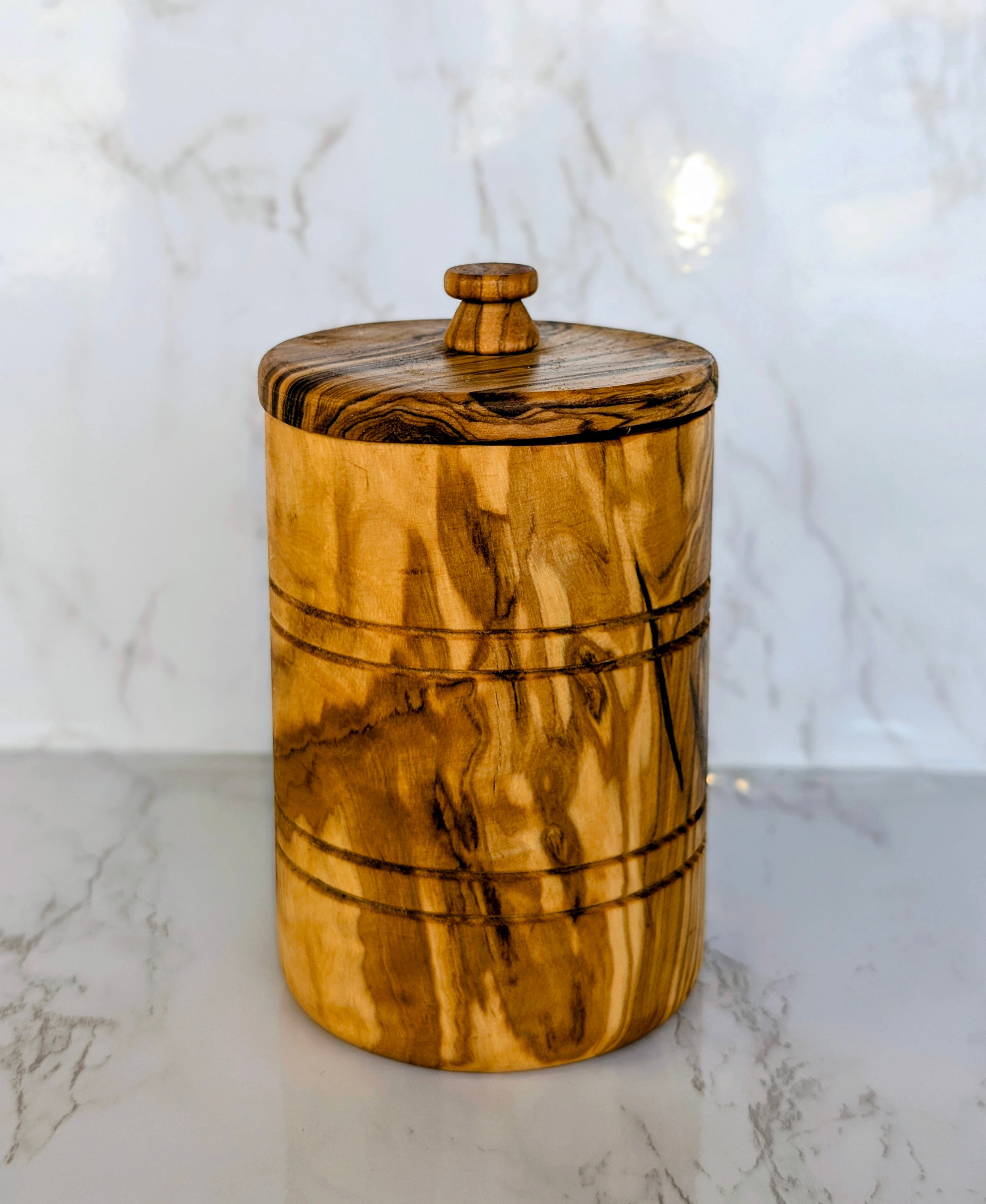 Olive Wood Spice Jar Salt Keeper W/Lid