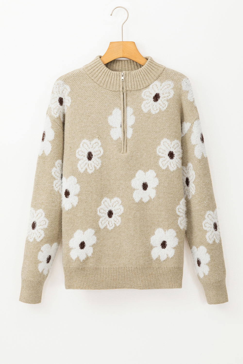 Maria Floral Half Zip Drop Shoulder Sweater - Threaded Pear