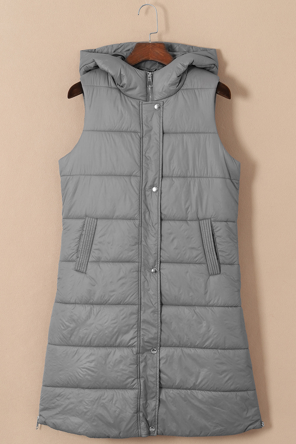 Black Hooded Long Quilted Vest PLUS Coat by Threaded Pear
