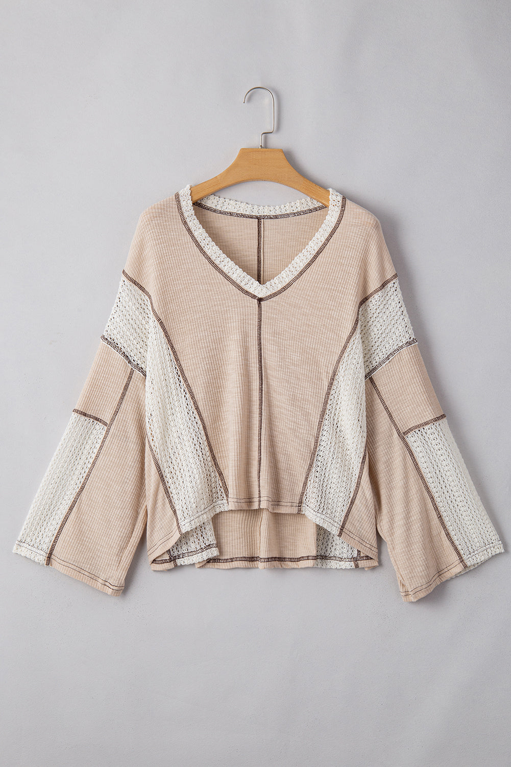 Ruby Crochet Detail Exposed Seam High Low Loose Top - Threaded Pear