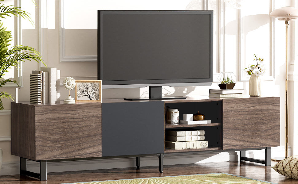 Modern TV Stand With 3 Cabinets & Open Shelves