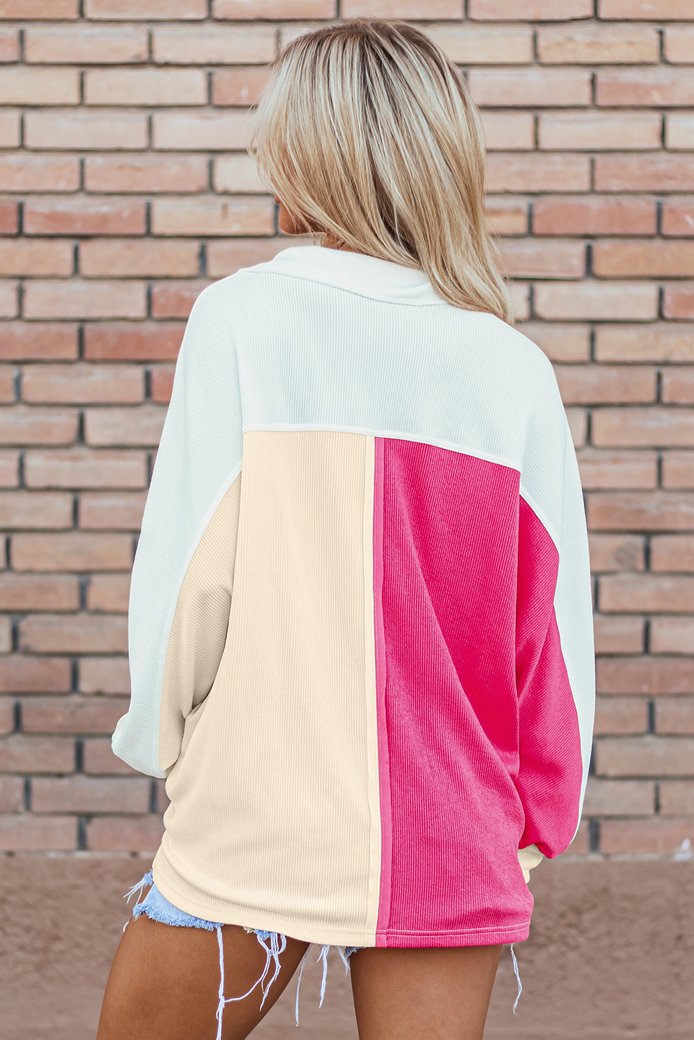 Kehlani Ribbed Collared Oversized Sweatshirt - Threaded Pear
