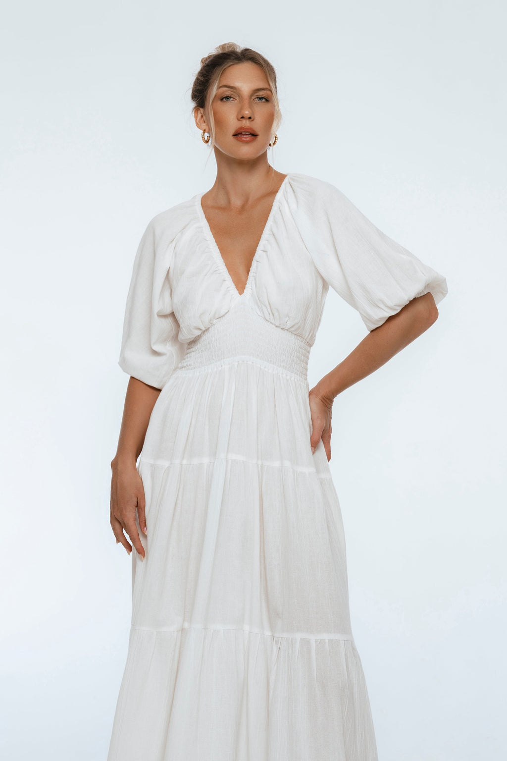 Lucienne Smocked Linen Maxi Dress