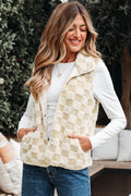 Stevie Sherpa Checkerboard Button Vest With Pocket - Threaded Pear