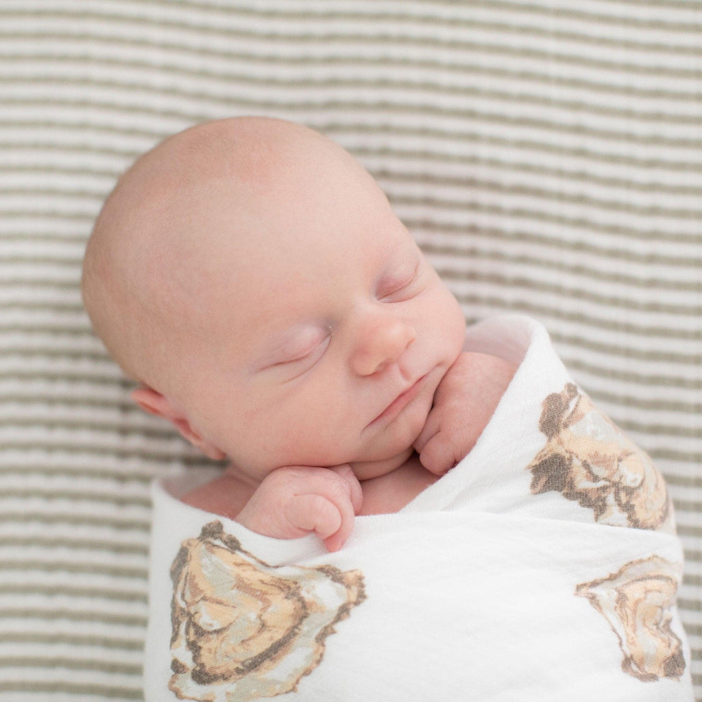 Gift Set: Aw Shucks! Oyster Baby Muslin Swaddle Blanket and Burp Cloth/Bib Combo
