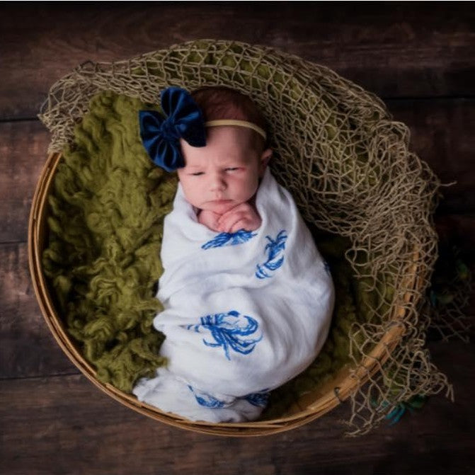 Gift Set: Blue Crab Baby Muslin Swaddle Blanket and Burp Cloth/Bib Combo
