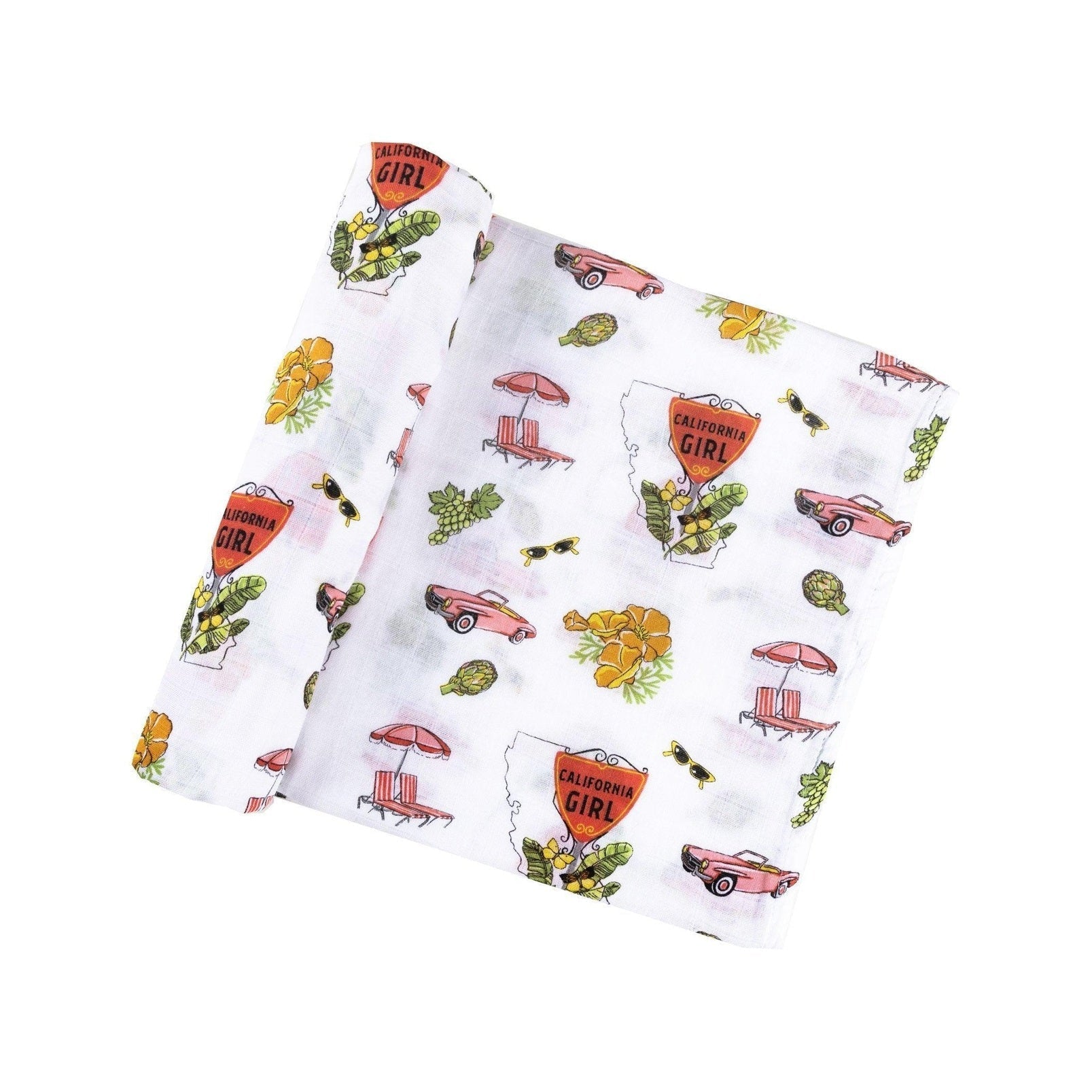Gift Set: California Girl Muslin Swaddle Blanket and Burp Cloth/Bib Combo