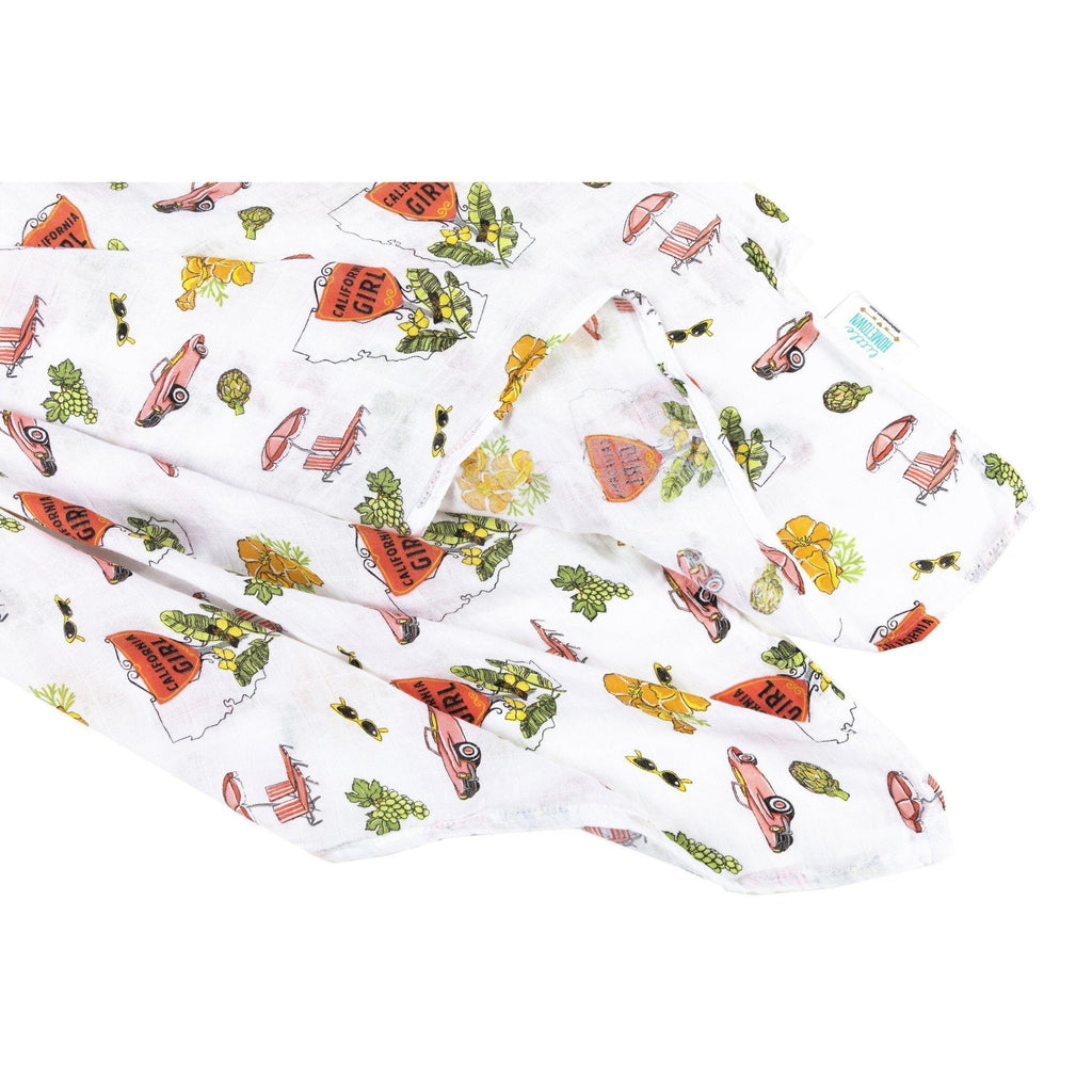 Gift Set: California Girl Muslin Swaddle Blanket and Burp Cloth/Bib Combo