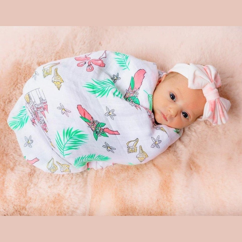 Gift Set: Florida Baby Muslin Swaddle Blanket and Burp Cloth/Bib Combo (Floral)