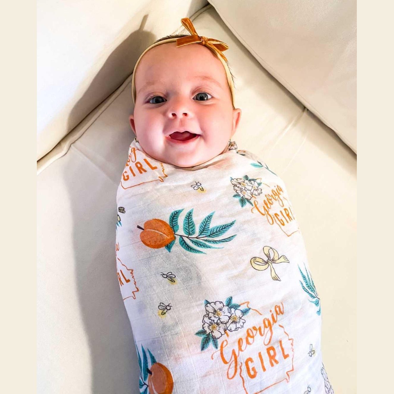 Gift Set: Georgia Girl Muslin Swaddle Blanket and Burp Cloth/Bib Combo