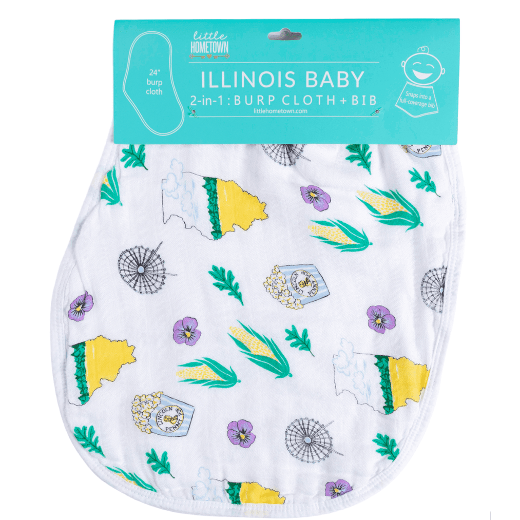 Gift Set: Illinois Baby Muslin Swaddle Blanket and Burp Cloth/Bib Combo