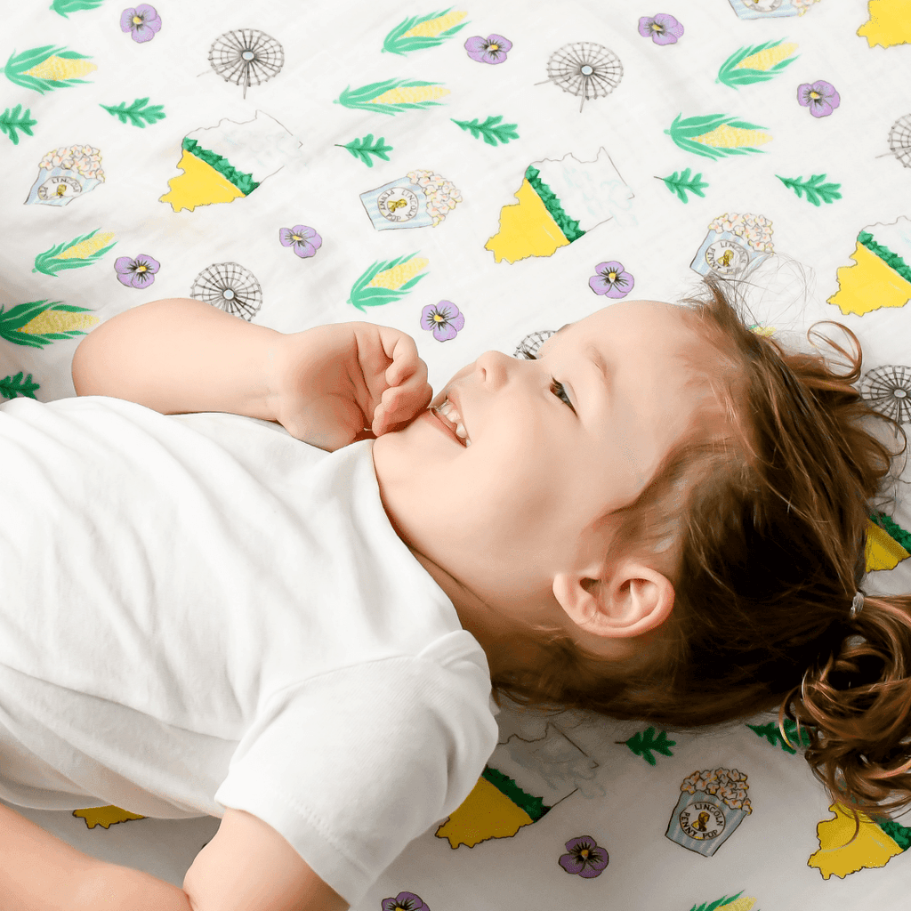 Gift Set: Illinois Baby Muslin Swaddle Blanket and Burp Cloth/Bib Combo