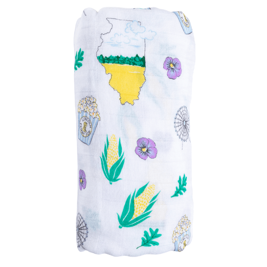 Gift Set: Illinois Baby Muslin Swaddle Blanket and Burp Cloth/Bib Combo