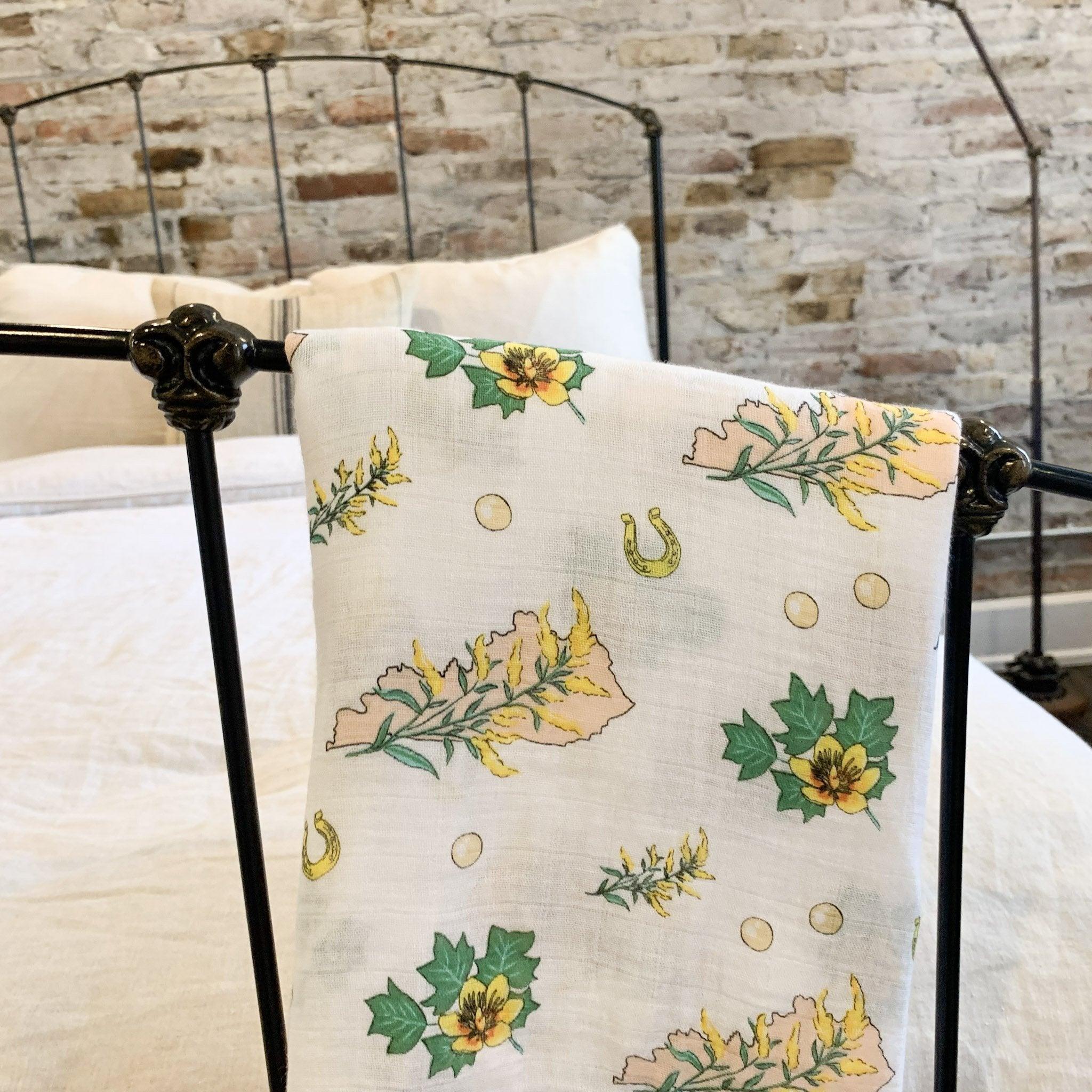 Gift Set: Kentucky Baby Muslin Swaddle Blanket and Burp Cloth/Bib Combo (Floral)