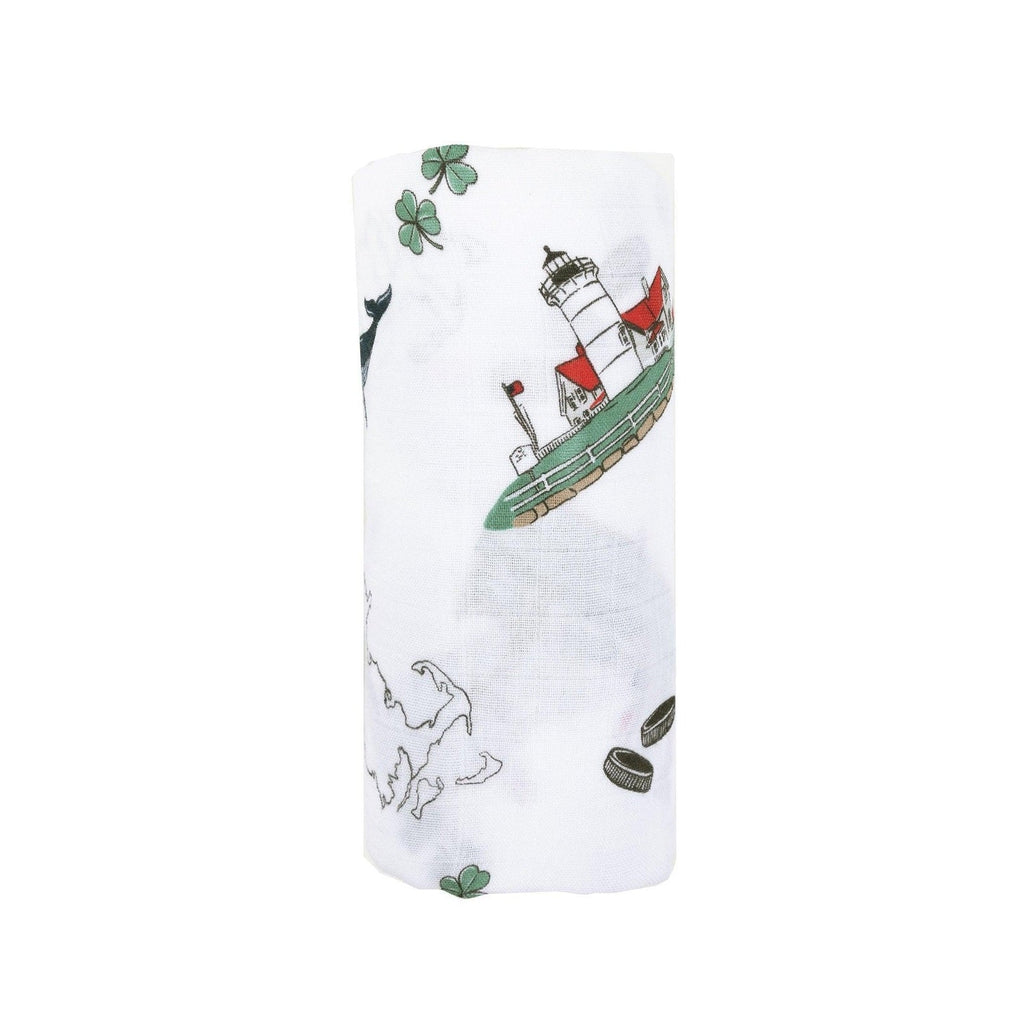 Gift Set: Massachusetts Baby Muslin Swaddle Blanket and Burp Cloth/Bib Combo