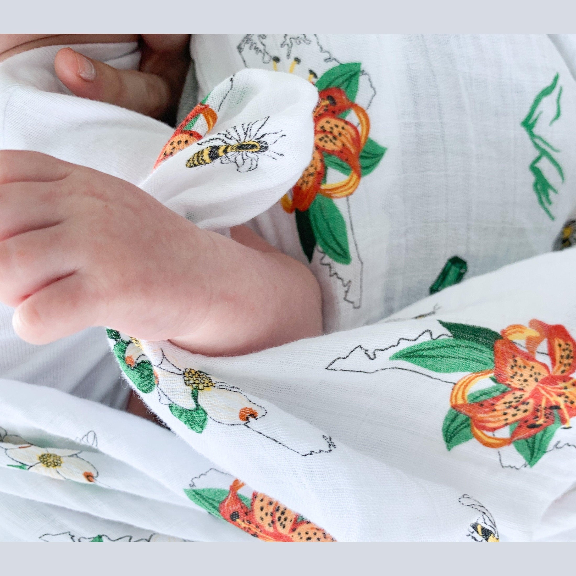 Gift Set: North Carolina Baby Muslin Swaddle Blanket and Burp Cloth/Bib Combo (Floral)