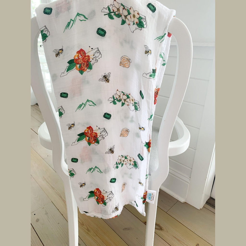 Gift Set: North Carolina Baby Muslin Swaddle Blanket and Burp Cloth/Bib Combo (Floral)
