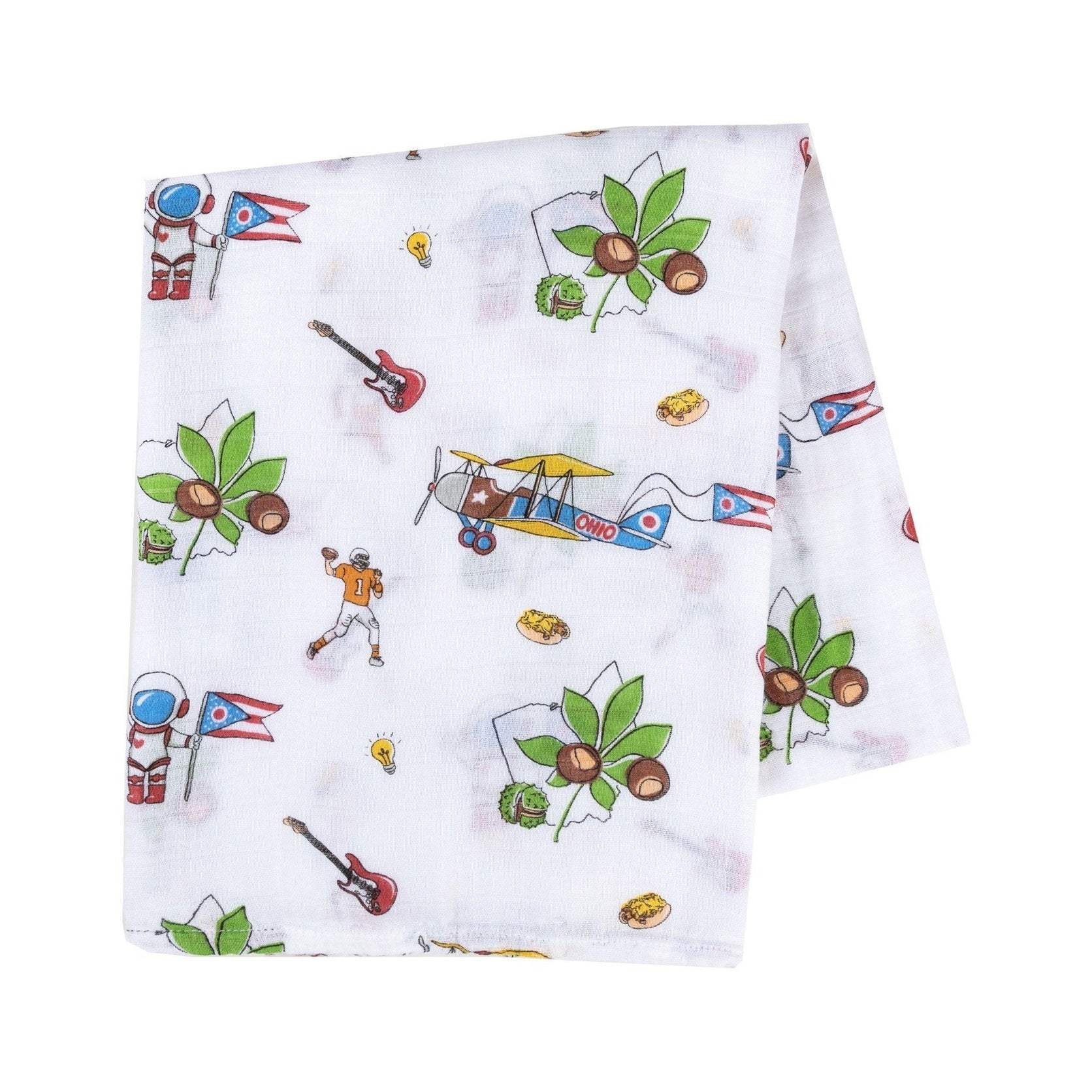 Gift Set: Ohio Baby Muslin Swaddle Receiving Blanket and Burp Cloth / Bib Combo