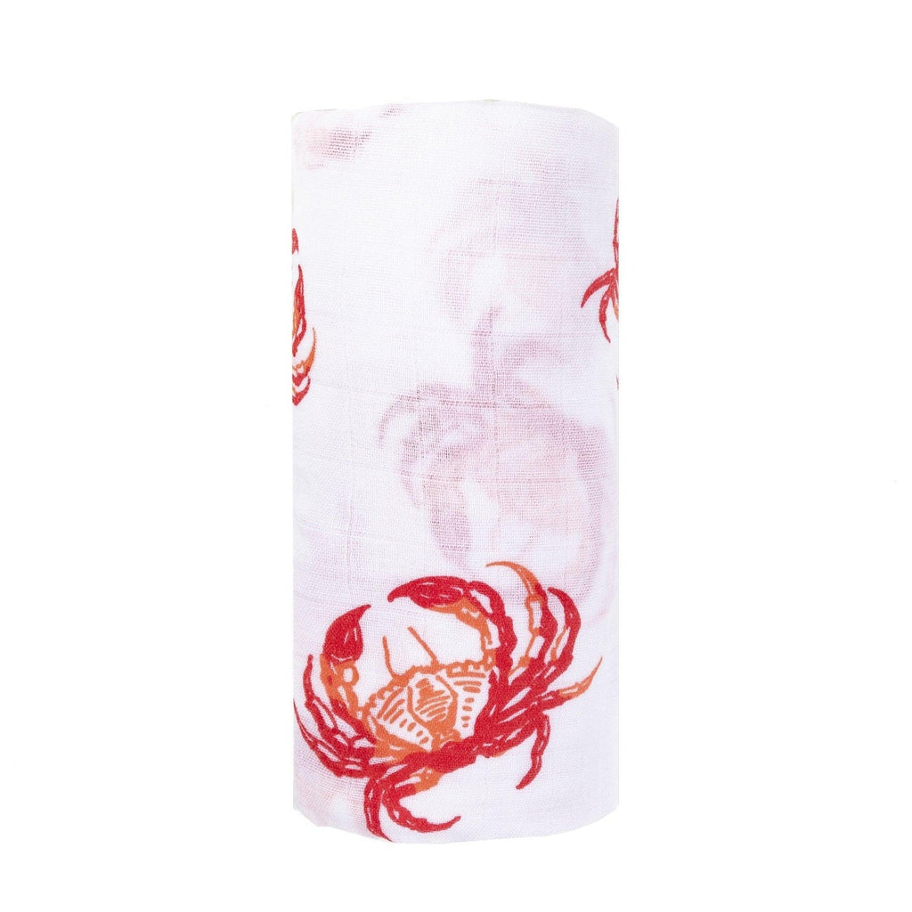 Gift Set: Pink Crab Baby Muslin Swaddle Blanket and Burp Cloth/Bib Combo