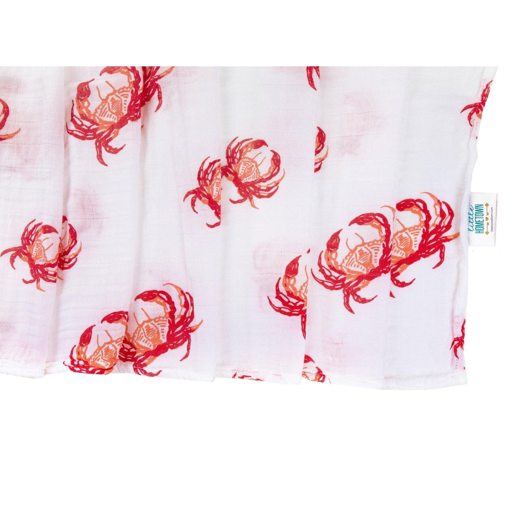 Gift Set: Pink Crab Baby Muslin Swaddle Blanket and Burp Cloth/Bib Combo