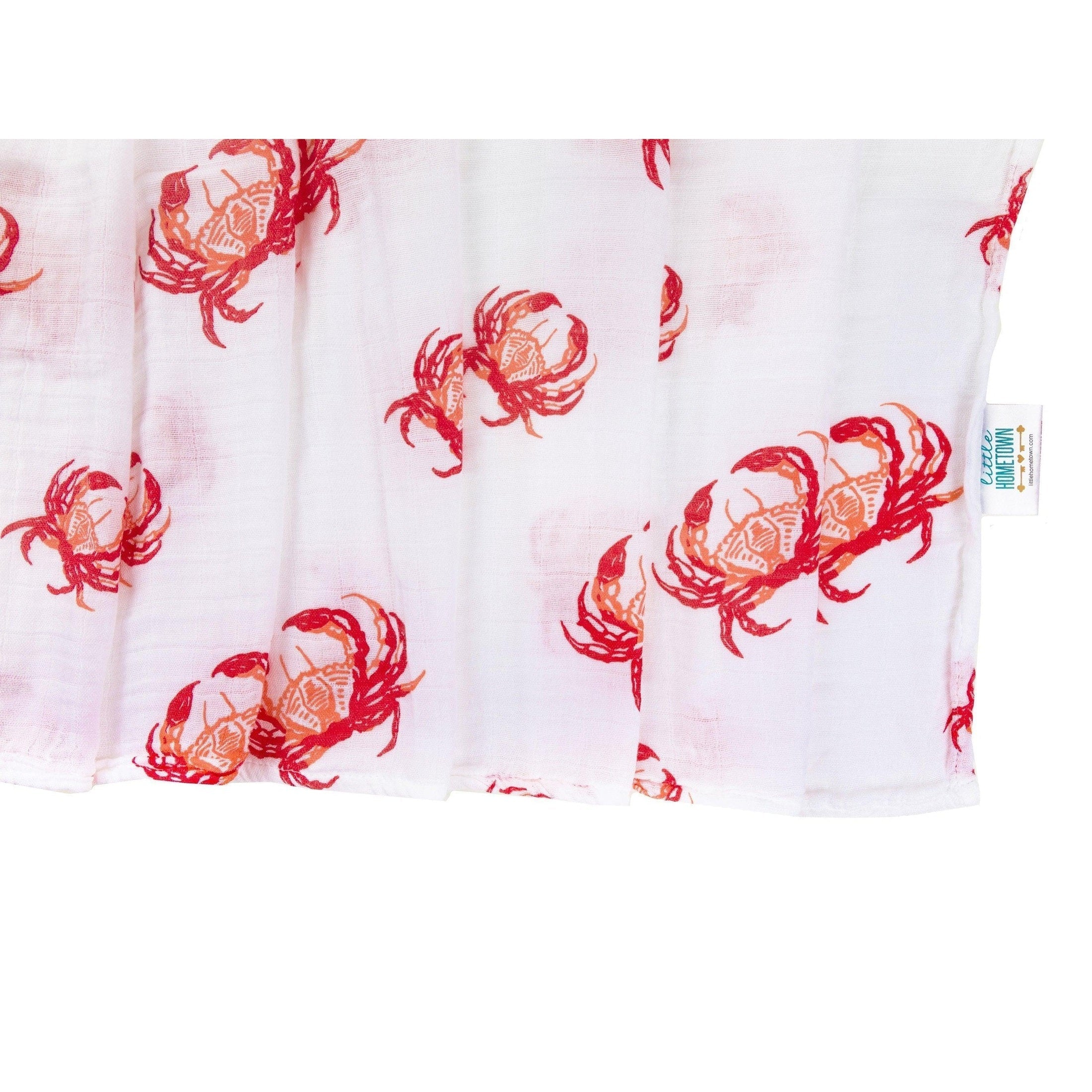 Gift Set: Pink Crab Baby Muslin Swaddle Blanket and Burp Cloth/Bib Combo