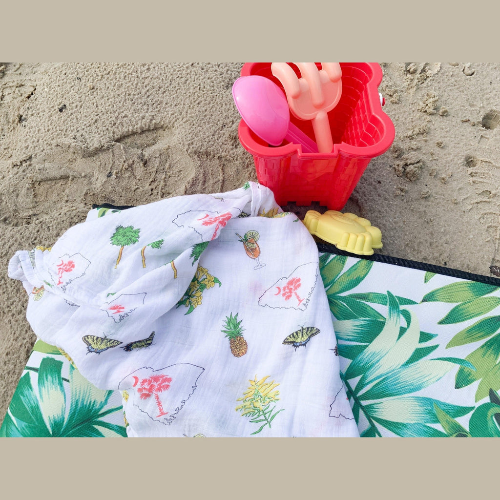Gift Set: South Carolina Girl Baby Muslin Swaddle Blanket and Burp Cloth/Bib Combo