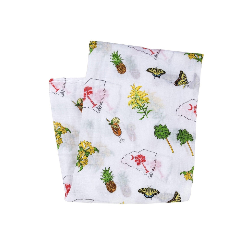 Gift Set: South Carolina Girl Baby Muslin Swaddle Blanket and Burp Cloth/Bib Combo