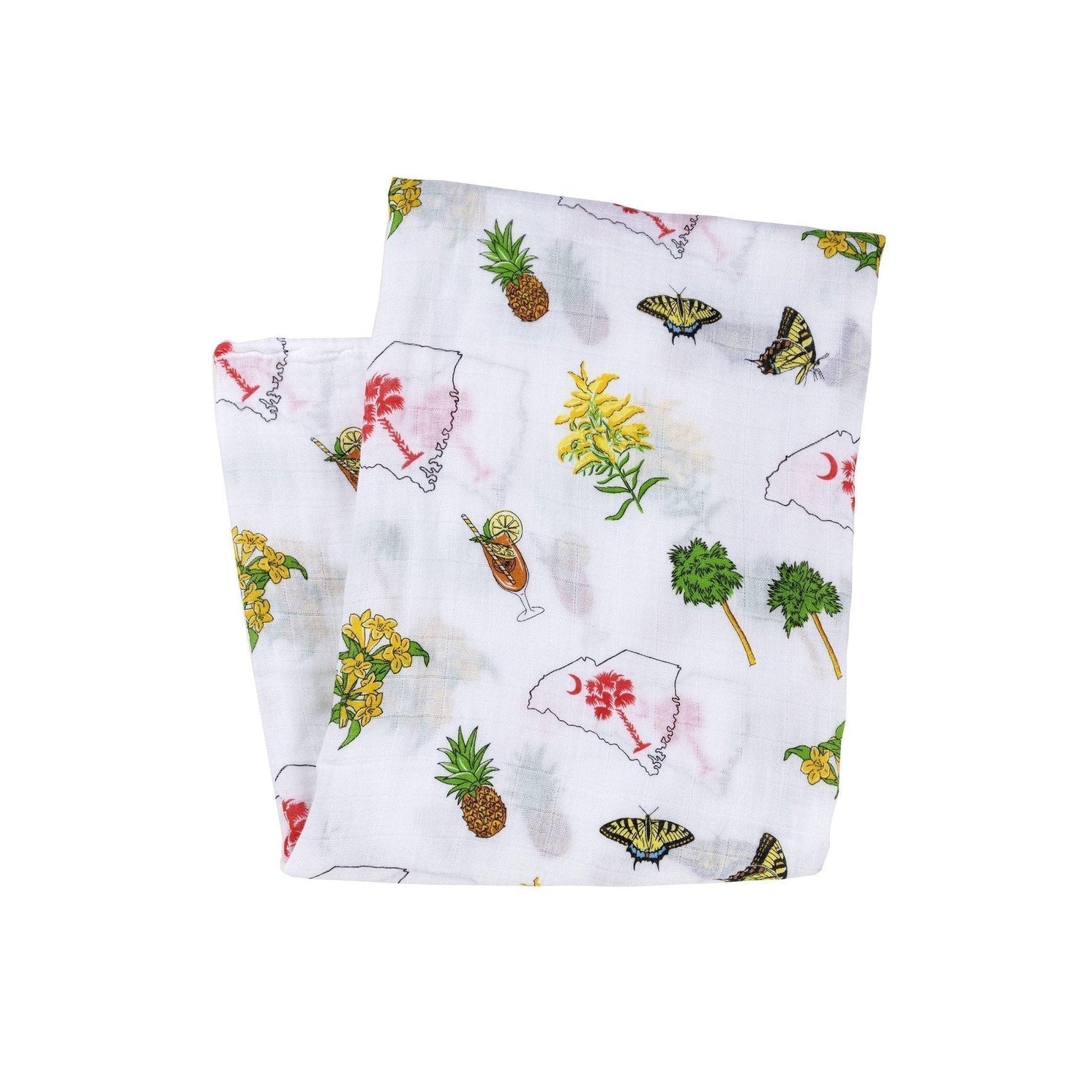 Gift Set: South Carolina Girl Baby Muslin Swaddle Blanket and Burp Cloth/Bib Combo