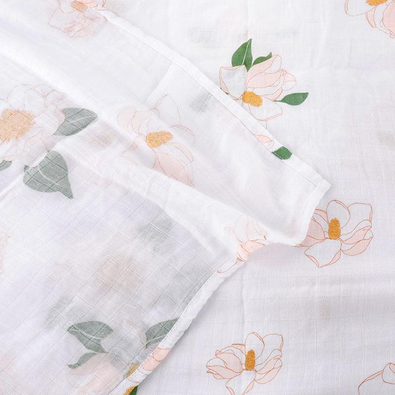 Gift Set: Southern Magnolia Baby Muslin Swaddle Blanket and Burp Cloth/Bib Combo