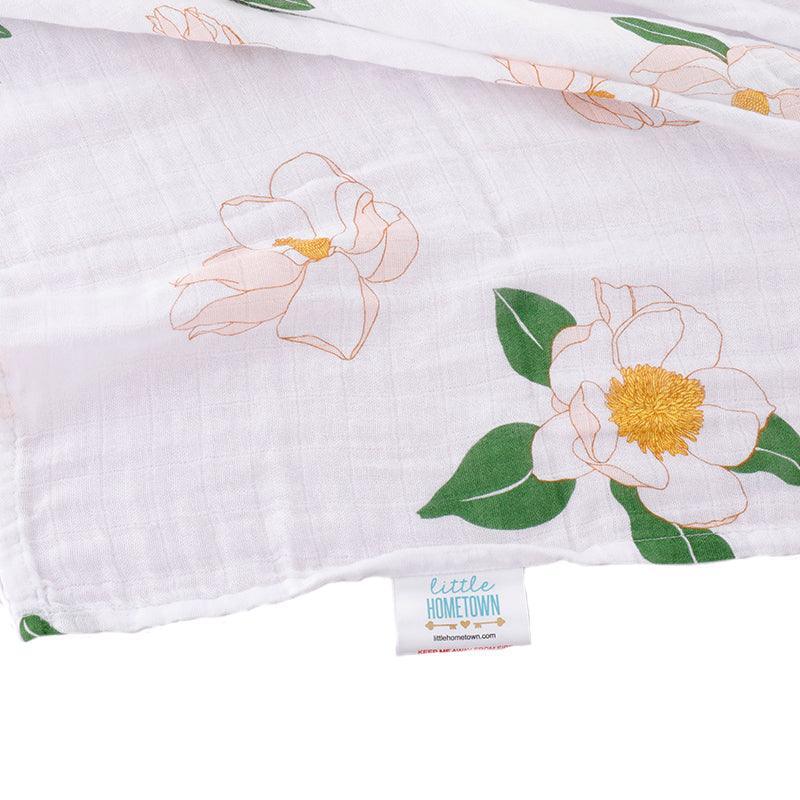 Gift Set: Southern Magnolia Baby Muslin Swaddle Blanket and Burp Cloth/Bib Combo