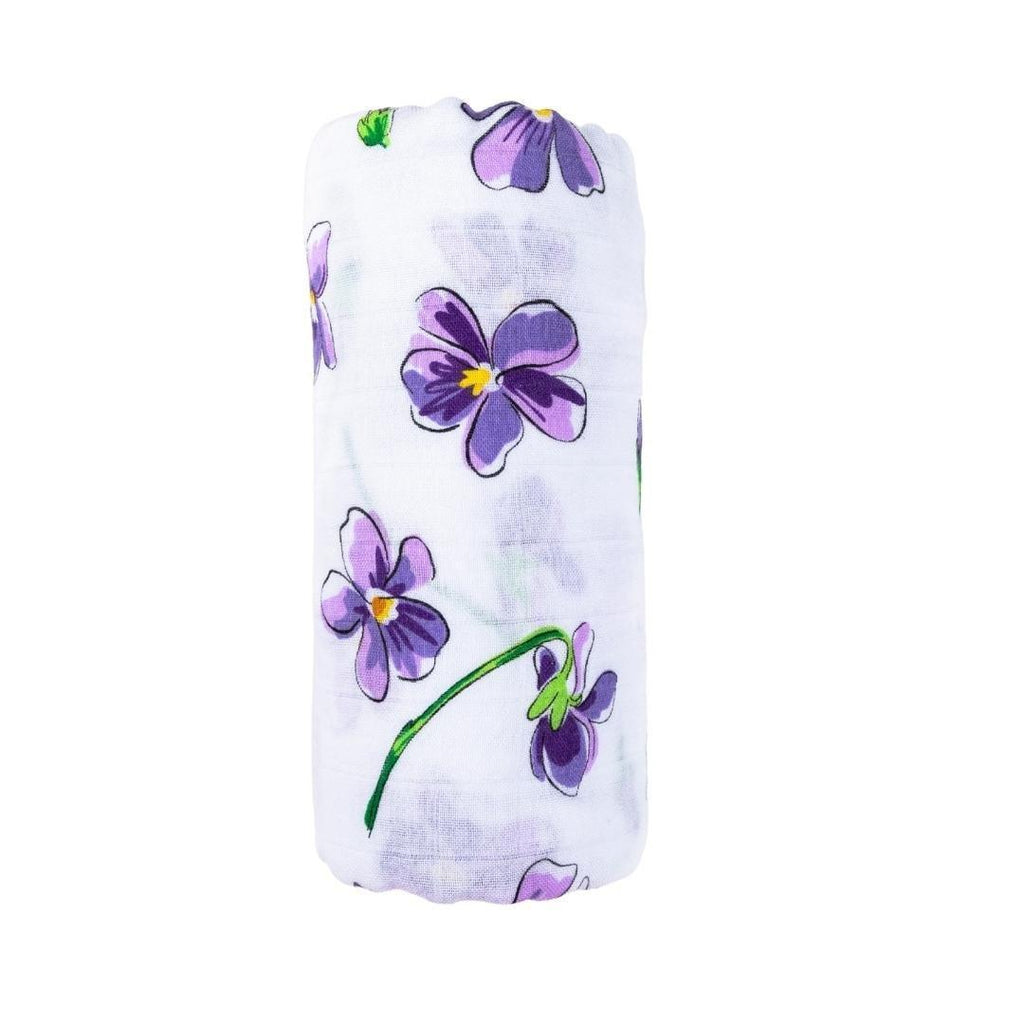 Gift Set: Violet Baby Muslin Swaddle Blanket and Burp Cloth/Bib Combo
