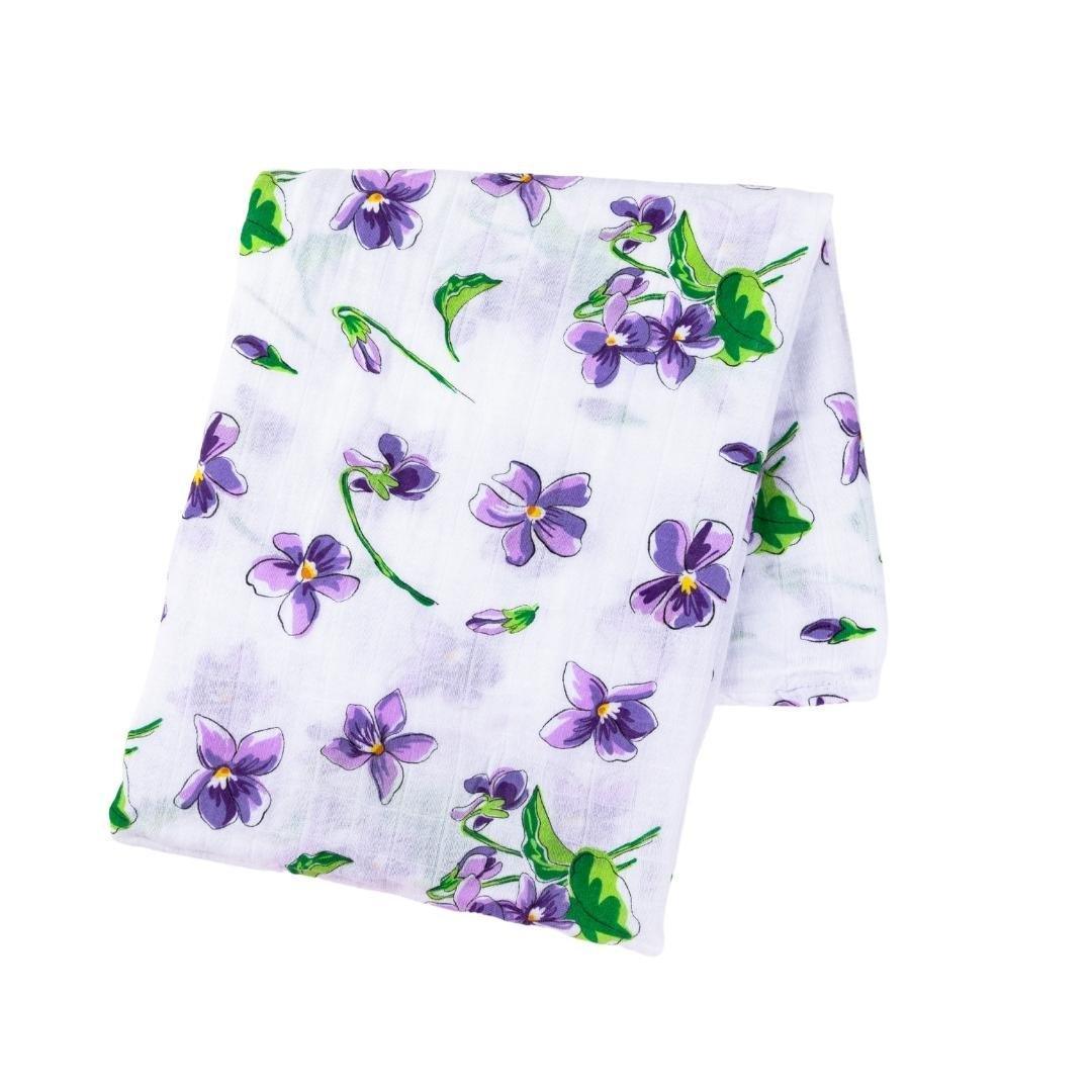Gift Set: Violet Baby Muslin Swaddle Blanket and Burp Cloth/Bib Combo