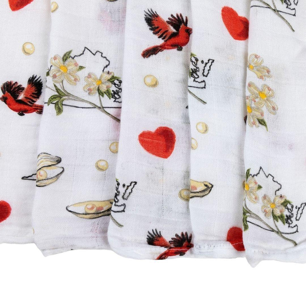 Gift Set: Virginia Baby Muslin Swaddle Blanket and Burp Cloth/Bib Combo (Floral)