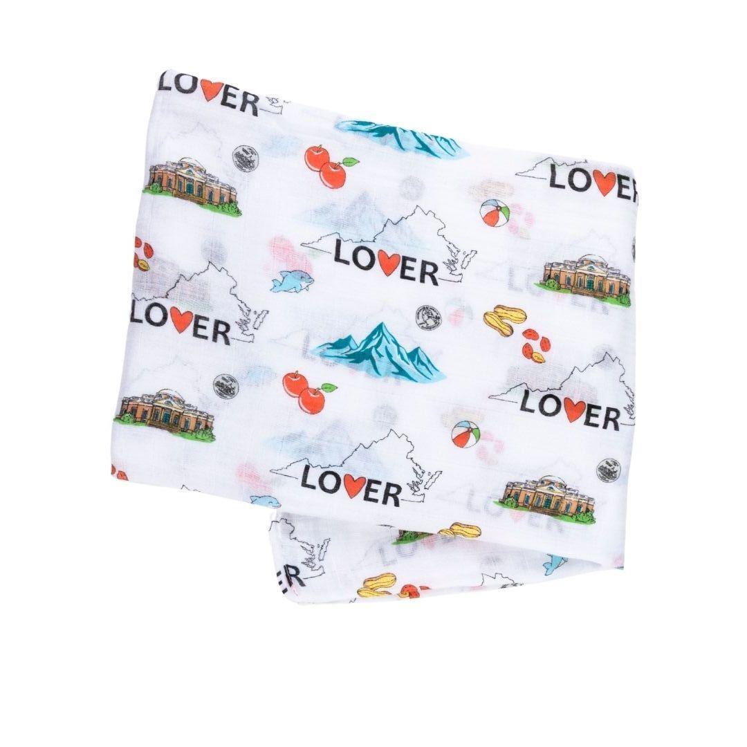 Gift Set: Virginia Baby Muslin Swaddle Blanket and Burp Cloth/Bib Combo