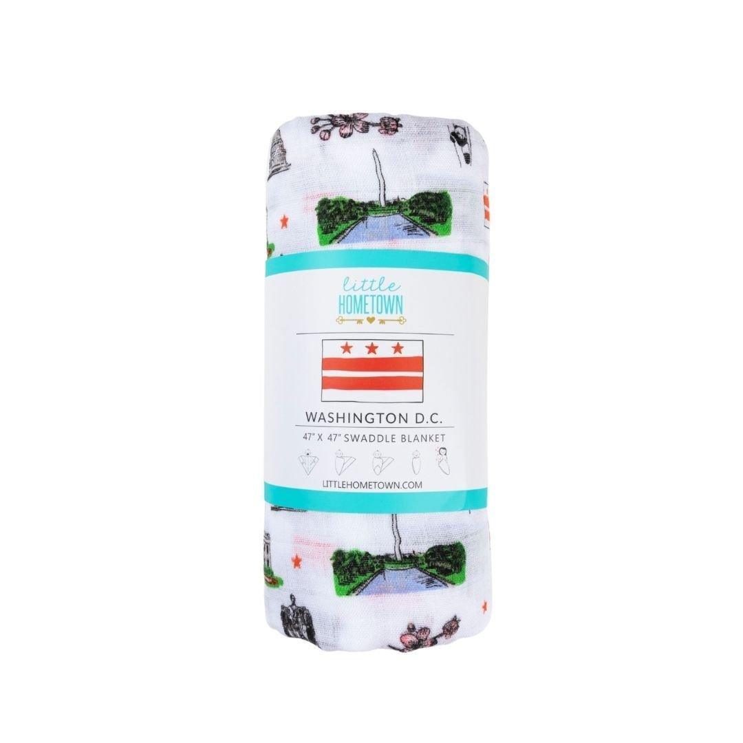 Gift Set: Washington D.C. Baby Muslin Swaddle Blanket and Burp Cloth/Bib Combo