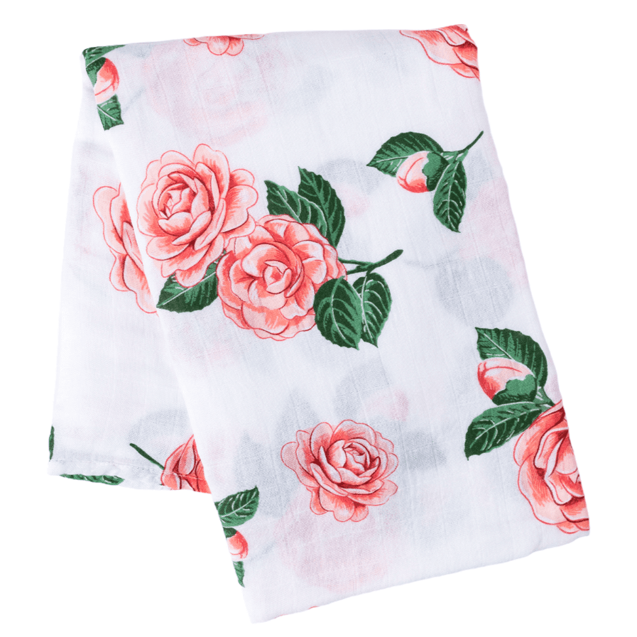 GiftSet: Camelia Baby Muslin Swaddle Blanket and Burp Cloth/Bib Combo