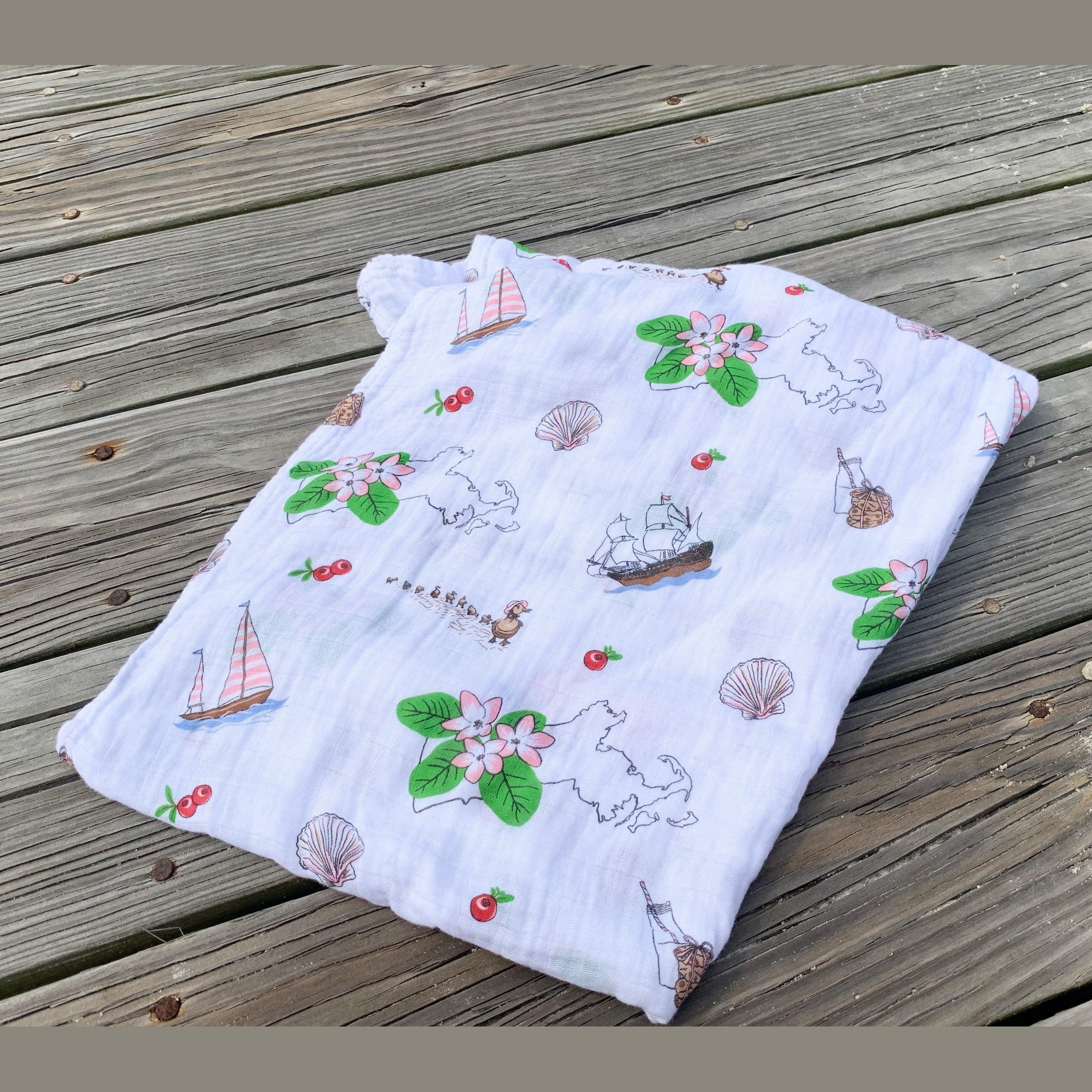 Massachusetts Floral Muslin Swaddle Receiving Blanket