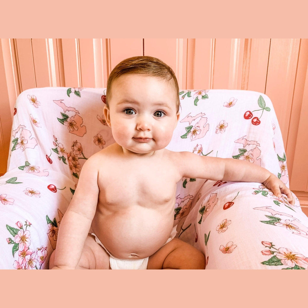Michigan Baby Muslin Swaddle Receiving Blanket (Floral)