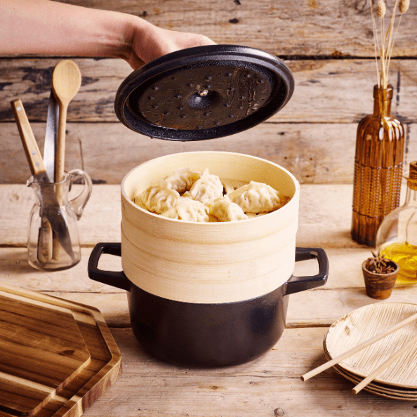 Nori Cast Iron Cocotte with Steamer Inserts - Alva Cookware