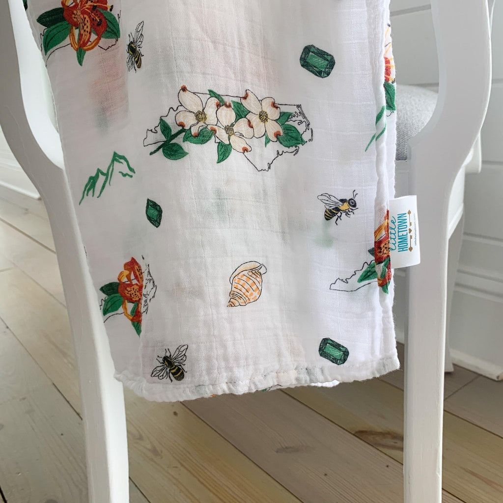 North Carolina Baby Muslin Swaddle Receiving Blanket (Floral)