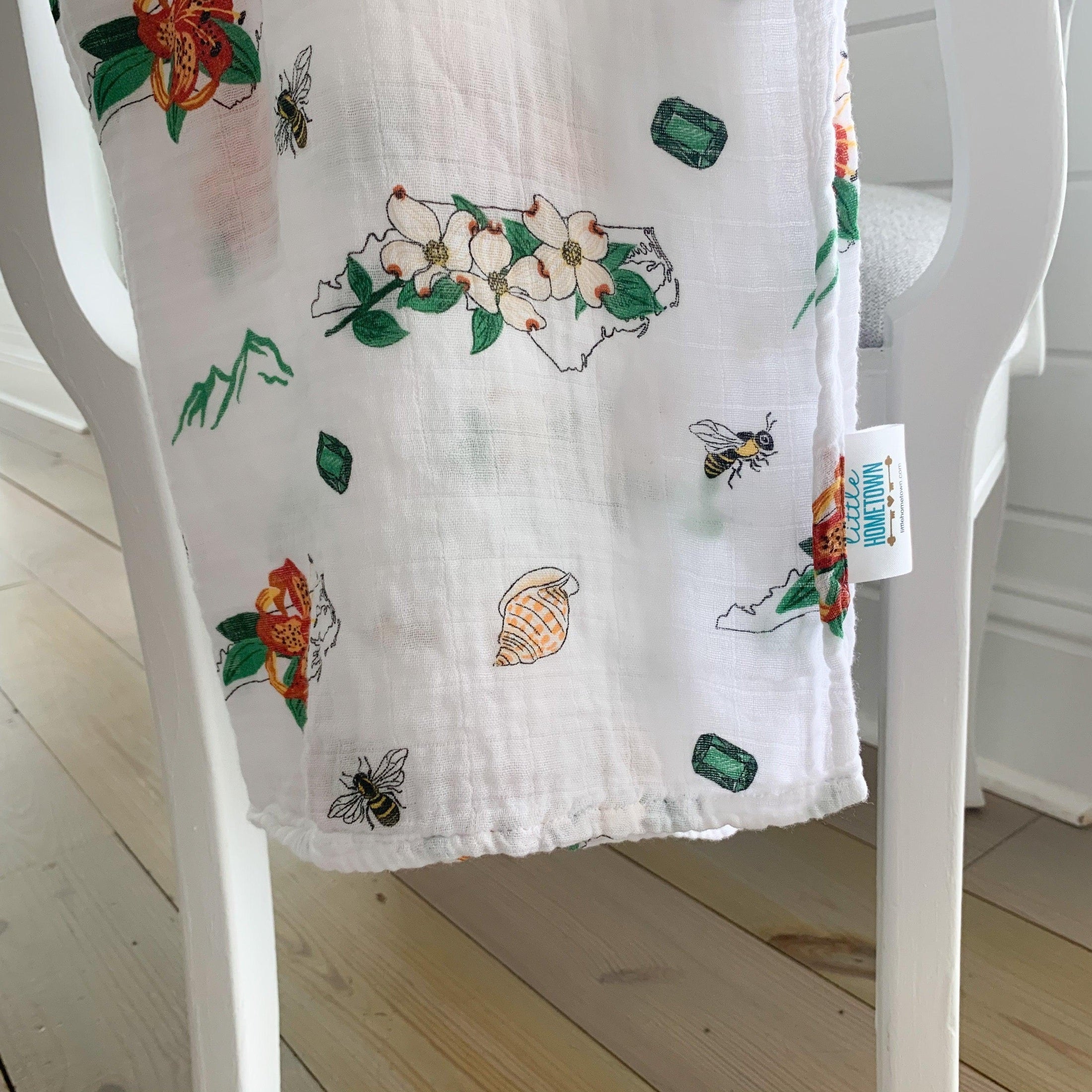 North Carolina Baby Muslin Swaddle Receiving Blanket (Floral)
