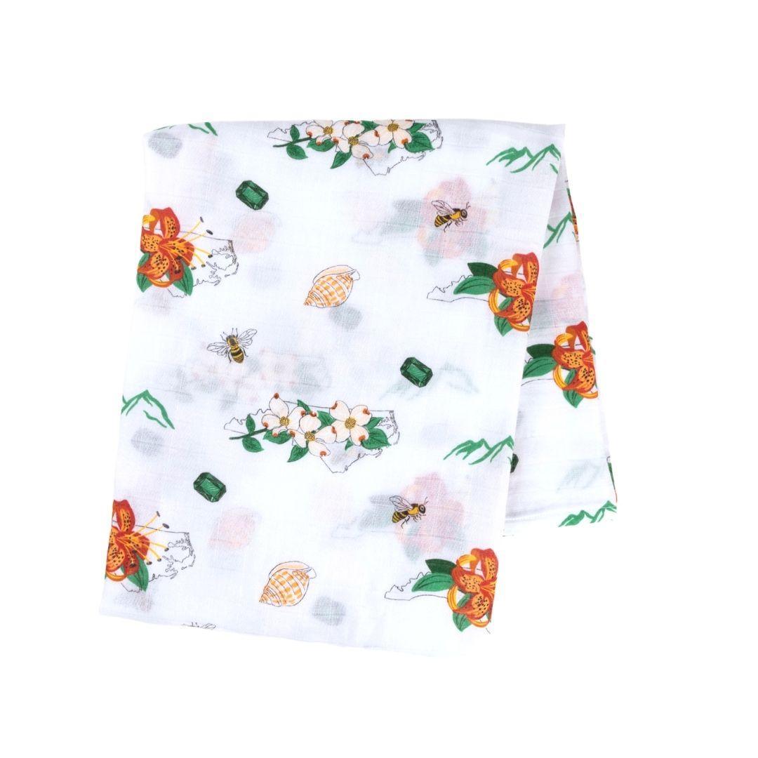 North Carolina Baby Muslin Swaddle Receiving Blanket (Floral)