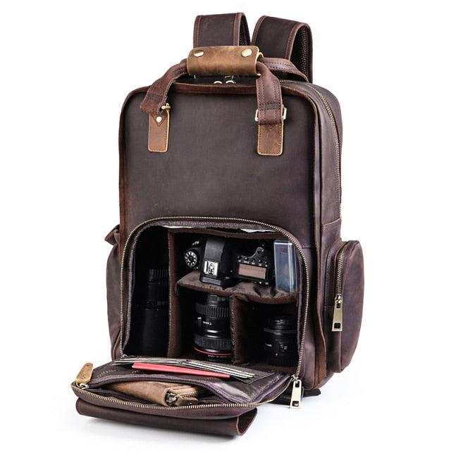 The Gaetano | Large Leather Backpack Camera Bag With Tripod Holder