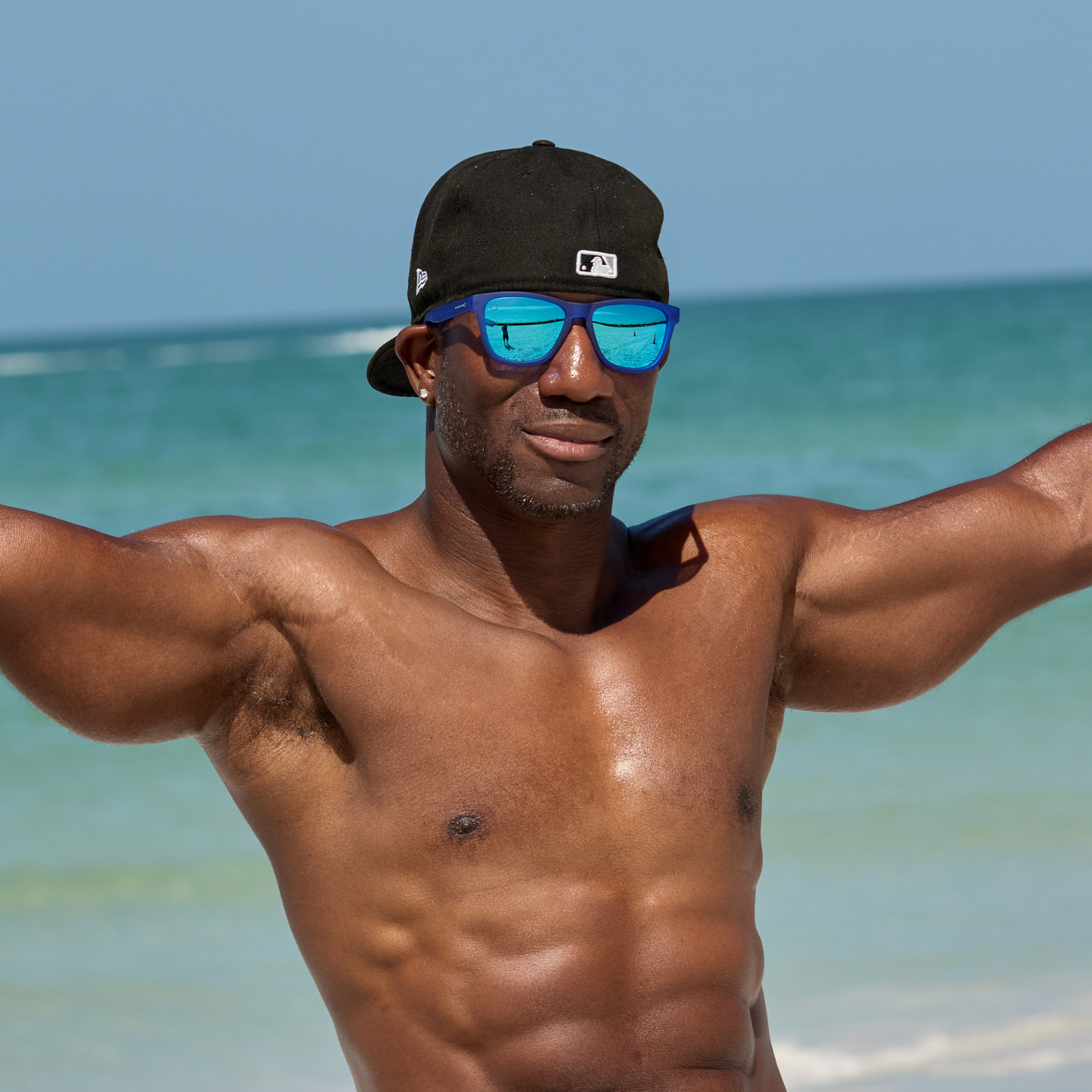 Polarized Blue Revo Sunglasses with Royal Blue Frame