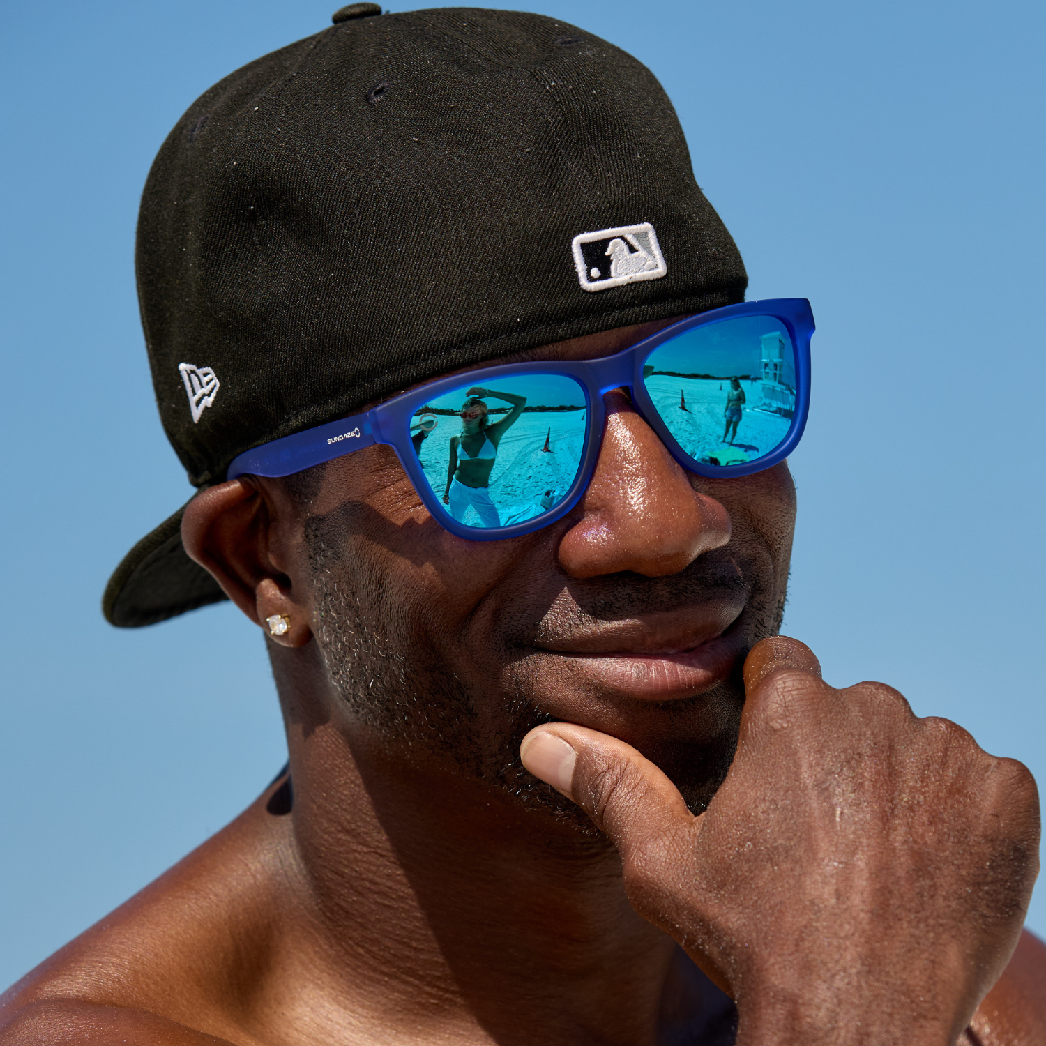 Polarized Blue Revo Sunglasses with Royal Blue Frame