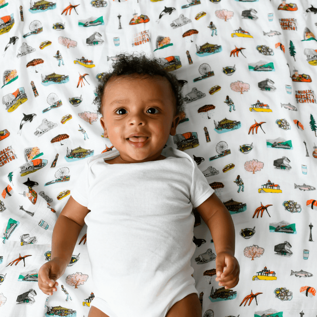Seattle Baby Muslin Swaddle Receiving Blanket