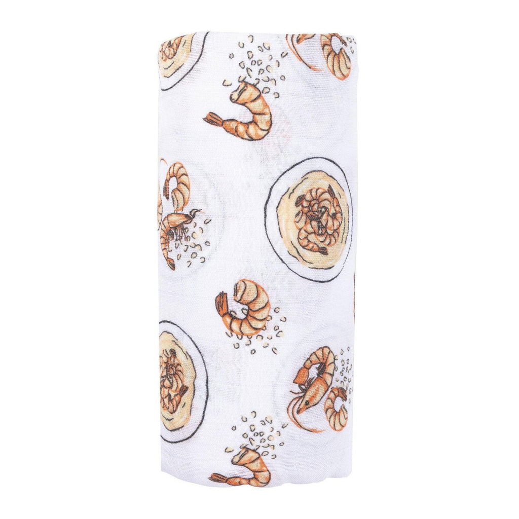 Shrimp and Grits Baby Muslin Swaddle Receiving Blanket
