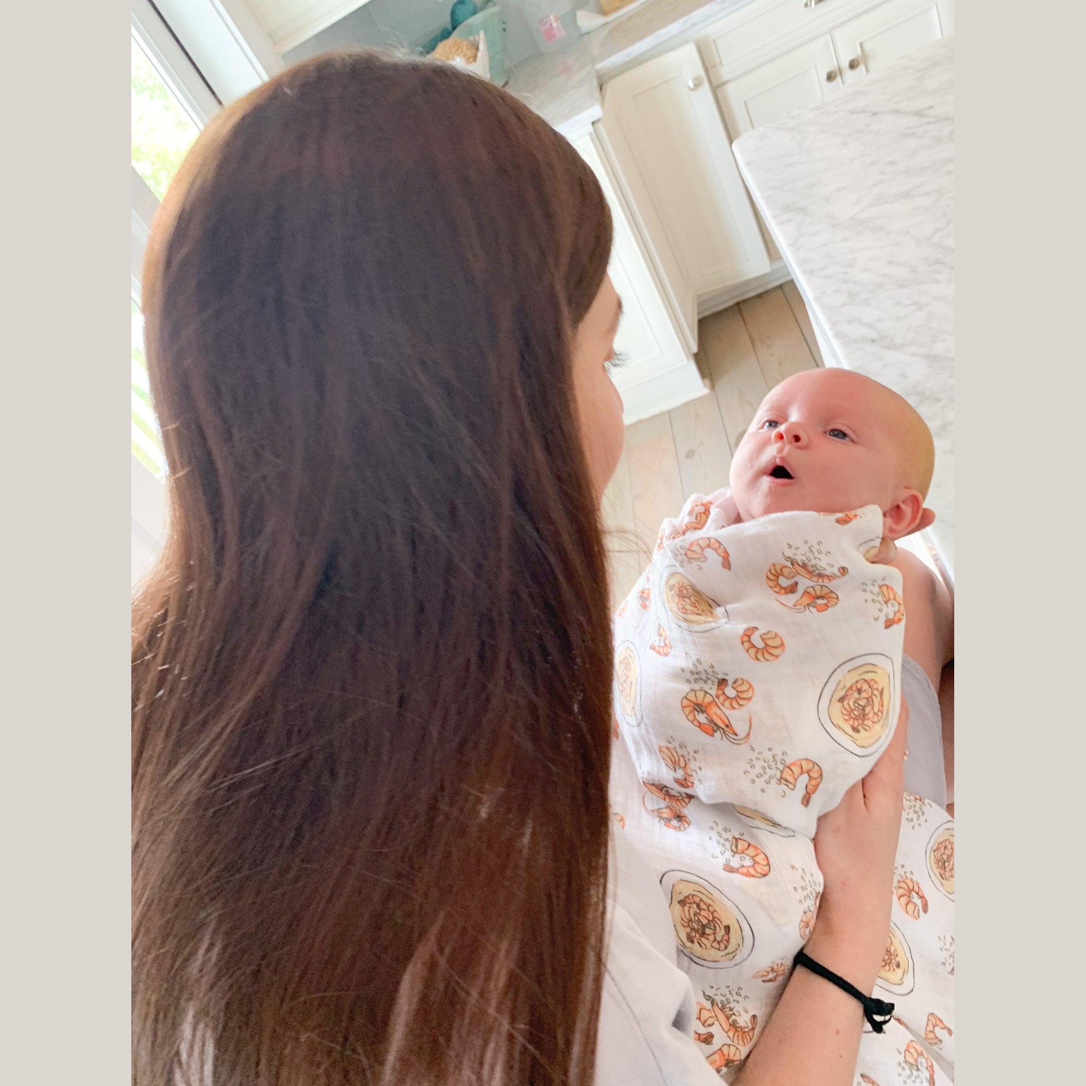 Shrimp and Grits Baby Muslin Swaddle Receiving Blanket